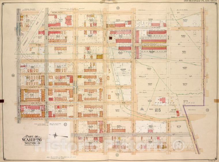 Historic Map - 1905 Brooklyn (New York, N.Y.) Part Of Ward 26; Sections 13; [Hemlock, Dumont Ave, New Lots Ave; Milford, Pitkin Ave, Fountain Ave, Liberty Ave. - Vintage Wall Art