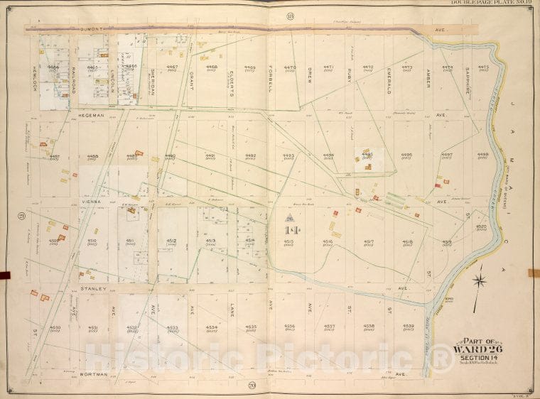 Historic Map - 1905, Brooklyn (New York, N.Y.) Vol. 4, No. 19; Part Of Ward 26; Sections 14; [Bounded By Dumont Ave, Spring Creek, Amber St. Creek; ] - Vintage Wall Art