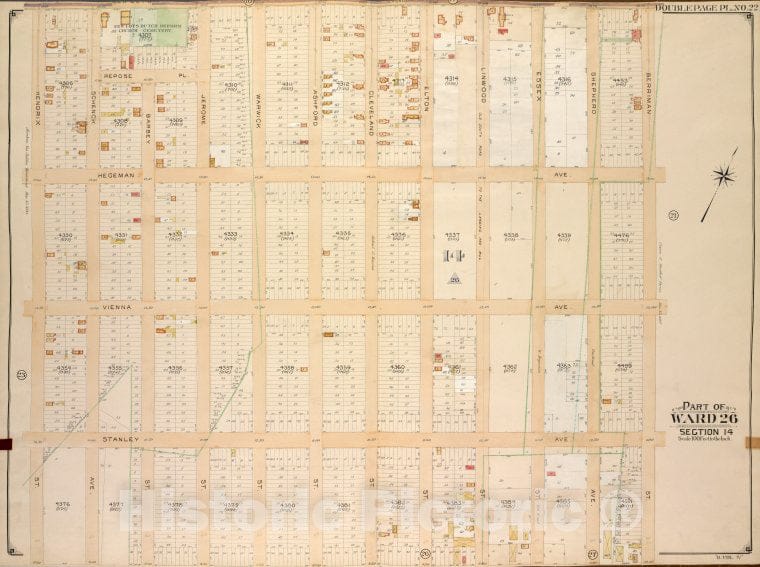 Historic Map - 1905, Brooklyn (New York, N.Y.) Vol. 4, Plate No. 22; Part Of Ward 26; Sections 14; [Newlots Ave, Berriman St; ] - Vintage Wall Art