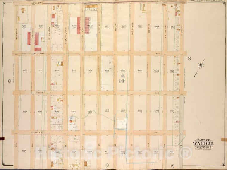 Historic Map - 1905, Brooklyn (New York, N.Y.) Vol. 4, Plate No. 23; Part Of Ward 26; Sections 14; [Newlots Ave, Hendrix St; ] - Vintage Wall Art