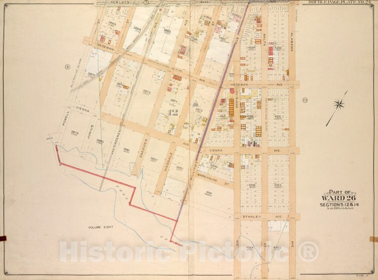 Historic Map - 1905 Brooklyn (New York, N.Y.) Ward 26; Sections 12 & 14; [Newlots Ave, Alabama Ave, Stanley Ave; Inclluding Fresh Creek, E. 107Th St, Powell St.] - Vintage Wall Art