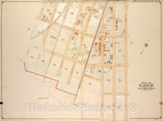 Historic Map - 1905 Brooklyn (New York, N.Y.) Ward 26; Sections 12 & 14; [Newlots Ave, Alabama Ave, Stanley Ave; Inclluding Fresh Creek, E. 107Th St, Powell St.] - Vintage Wall Art