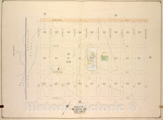 Historic Map - 1905, Brooklyn (New York, N.Y.) Vol. 4, Plate No. 25; Part Of Ward 26; Sections 14; [Bounded By Wortman Ave, Bradford St; ] - Vintage Wall Art