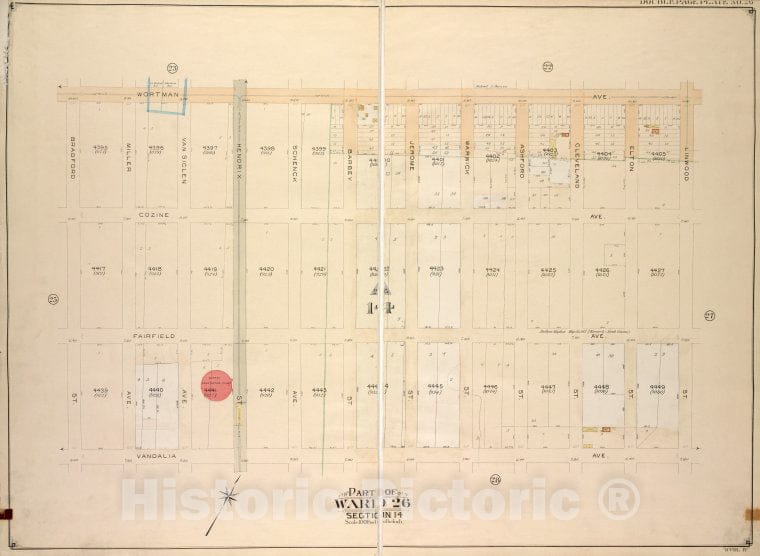 Historic Map - 1905, Brooklyn (New York, N.Y.) Vol. 4, Plate No. 26; Part Of Ward 26; Sections 14; [Wortman Ave, Linwood St; ] - Vintage Wall Art