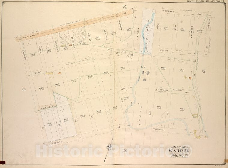 Historic Map - 1905, Brooklyn (New York, N.Y.) Vol. 4, No. 27; Part Of Ward 26; Sections 14; [Bounded By Wortman Ave, Hemlock St; ] - Vintage Wall Art
