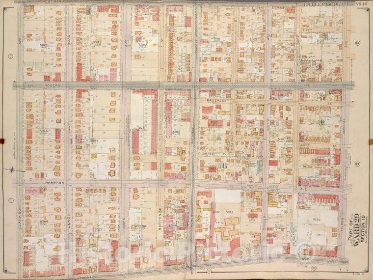 Historic Map - 1906, Brooklyn (New York, N.Y.) Vol. 5, No. 16; Part Of Ward 29, Section 16; [Bounded By Nostrand Ave, Tilden Ave. (Vernon Ave.); ] - Vintage Wall Art