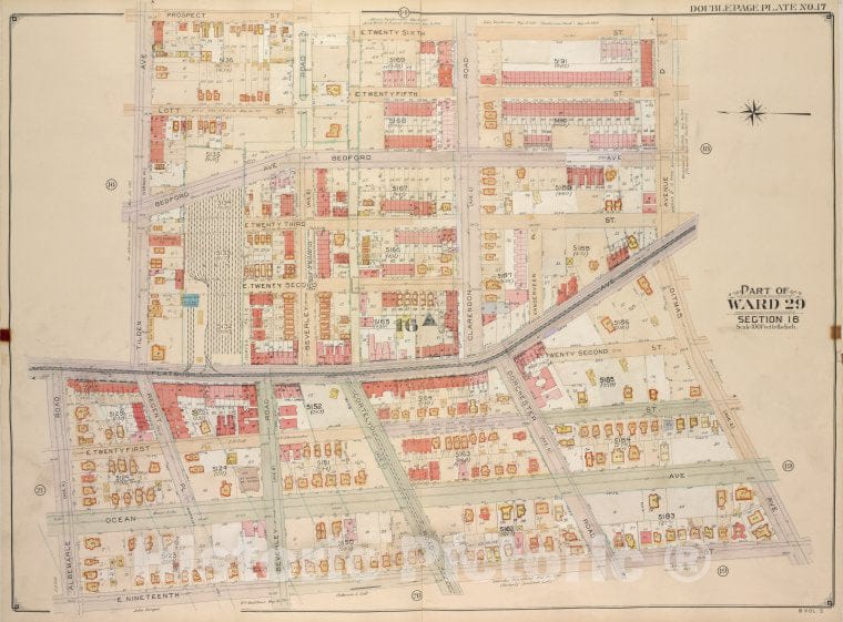Historic Map - 1906 Brooklyn, (New York, N.Y.),Prospect St E 26Th St Ave D, Ditmas Ave. (Ave E.); E. 19Th St Albemarle Road (Ave A), Flatbush Ave, Tilden Ave. - Vintage Wall Art