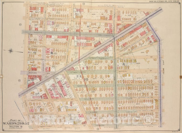 Historic Map - 1906, Brooklyn (New York, N.Y.) Vol. 5, No. 18; Part Of Wards 29 & 32, Section 16; [Bounded By E. 29Th St, Ave G, Kenmore Pl; ] - Vintage Wall Art