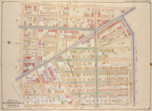 Historic Map - 1906, Brooklyn (New York, N.Y.) Vol. 5, No. 18; Part Of Wards 29 & 32, Section 16; [Bounded By E. 29Th St, Ave G, Kenmore Pl; ] - Vintage Wall Art
