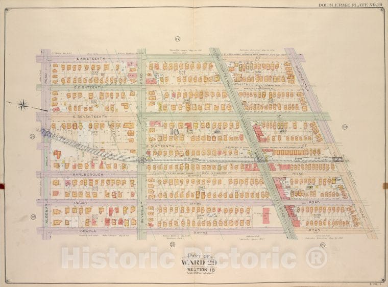 Historic Map - 1906, Brooklyn (New York, N.Y.) Ward 29, Section 16; [E. 19Th, Dorchster Road; Argyle Road (E. 13Th.), Albemarle Road (A)] - Vintage Wall Art