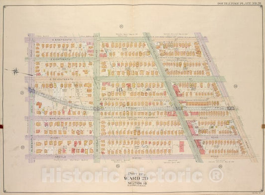 Historic Map - 1906, Brooklyn (New York, N.Y.) Ward 29, Section 16; [E. 19Th, Dorchster Road; Argyle Road (E. 13Th.), Albemarle Road (A)] - Vintage Wall Art