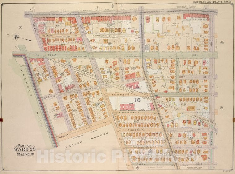 Historic Map - 1906 Brooklyn, (New York, N.Y.), Flatbush Ave, Albemarle Road (Ave A), Rugby Road (E. 14Th St.); Including Caton Ave. (Johnson Ave.), Parade Pl, P - Vintage Wall Art