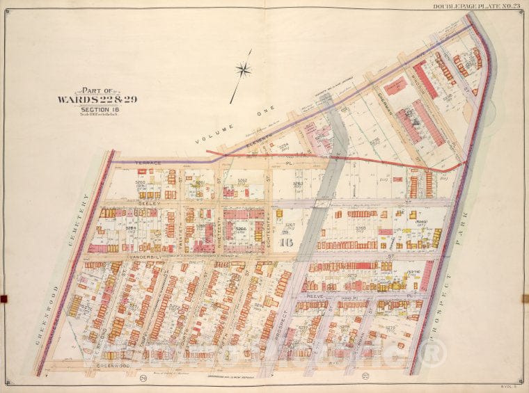 Historic Map - 1906, Brooklyn (New York, N.Y.) Vol. 5, No. 23; Part Of Wards 22 & 29, Section 16; [Bounded By 11Th Ave, Coney Island Ave; ] - Vintage Wall Art