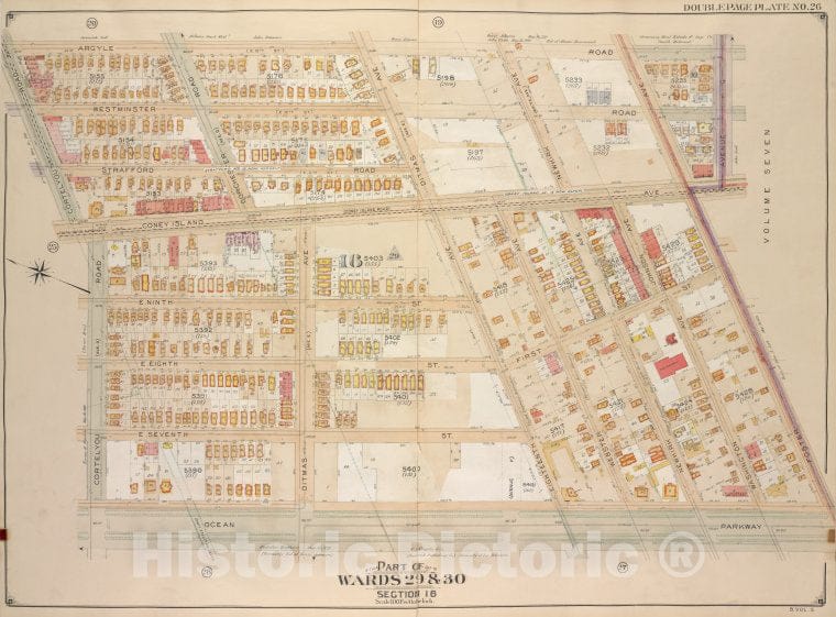 Historic Map - 1906, Brooklyn (New York, N.Y.) Vol. 5, No. 26; Part Of Wards 29 & 30, Section 16; [Bounded By Argyle Road, Ave G, Foster Ave; ] - Vintage Wall Art