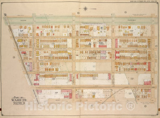 Historic Map - 1906 Brooklyn (New York, N.Y.) Vol. 5, Plate No. 28; Part Of Ward 29, Section 16; [ Ocean Parkway, Ditmas Ave; Including West St, Church Lane] - Vintage Wall Art