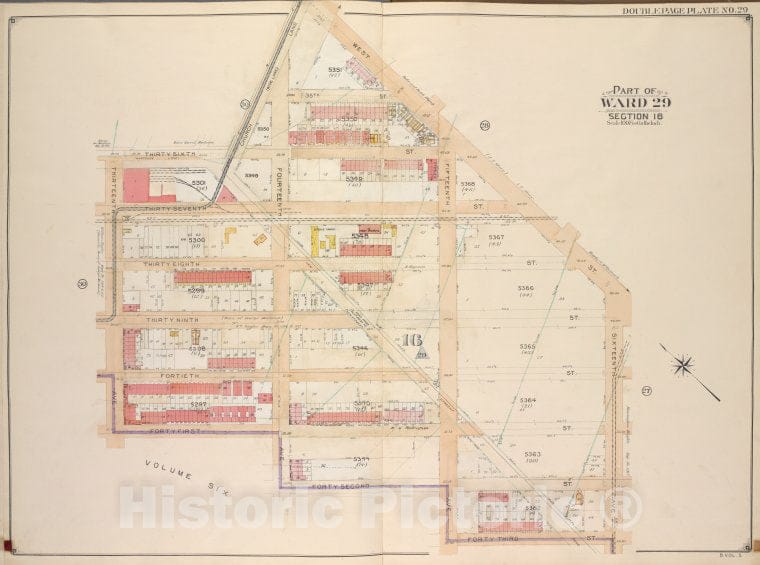 Historic Map - 1906, Brooklyn (New York, N.Y.) ; Part Of Ward 29, Section 16; West St, 16Th Ave, 43Rd St, 42Nd St; 41St St, 13Th Ave, 36Th St, Church Lane - Vintage Wall Art