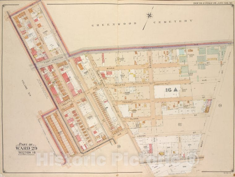 Historic Map - 1906 Brooklyn (New York, N.Y.) Part Of Ward 29, Section 16; [37Th Ave. (Franklin Blvd.), West St, 14Th Ave, 36Th St; 13Th Ave, 14Th St, 39Th St.] - Vintage Wall Art