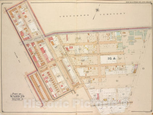 Historic Map - 1906 Brooklyn (New York, N.Y.) Part Of Ward 29, Section 16; [37Th Ave. (Franklin Blvd.), West St, 14Th Ave, 36Th St; 13Th Ave, 14Th St, 39Th St.] - Vintage Wall Art