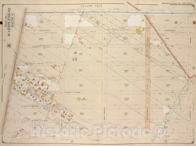 Historic Map - 1906, Brooklyn (New York, N.Y.) Vol. 5, No. 5; Part Of Wards 29 & 32, Section 15; [Bounded By East Ninty Eight St, Lenox Road; ] - Vintage Wall Art