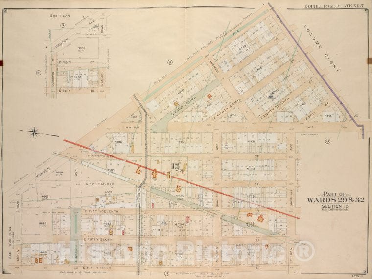 Historic Map - 1906 Brooklyn, (New York, N.Y.),Remsen Ave, Ave B, Ralph Ave; Tilden Ave. (Vernon Ave.), E. Fifty Fifth St Lenox Road, Remsen Ave, E. 57Th St - Vintage Wall Art