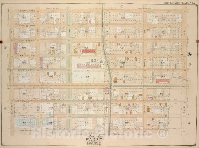 Historic Map - 1906, Brooklyn (New York, N.Y.) Vol. 5, No. 9; Part Of Ward 29, Section 15; [Bounded By E. 55Th St, Tilden Ave. (Vernon Ave.); ] - Vintage Wall Art