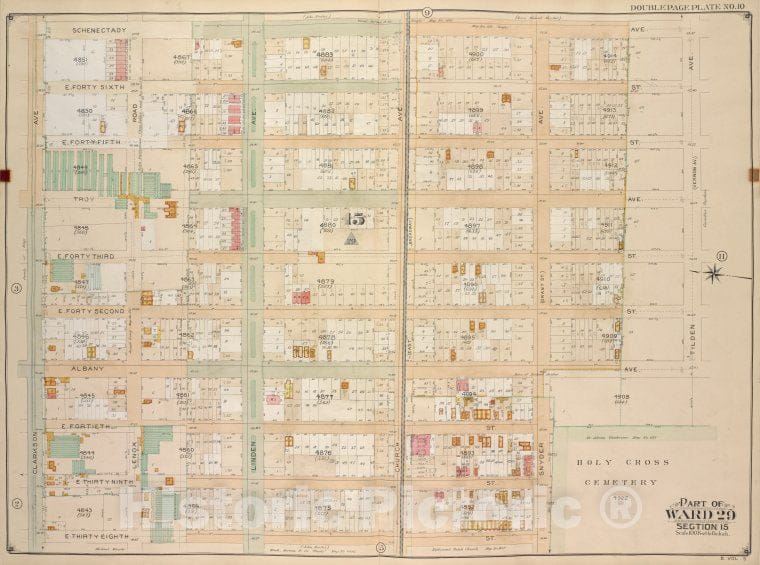 Historic Map - 1906, Brooklyn (New York, N.Y.) Part Of Ward 29, Section 15; [Schenectady Ave, Tilden Ave. (Vernon Ave.); Snyder Ave, E. 38Th St, Clarkson Ave.] - Vintage Wall Art