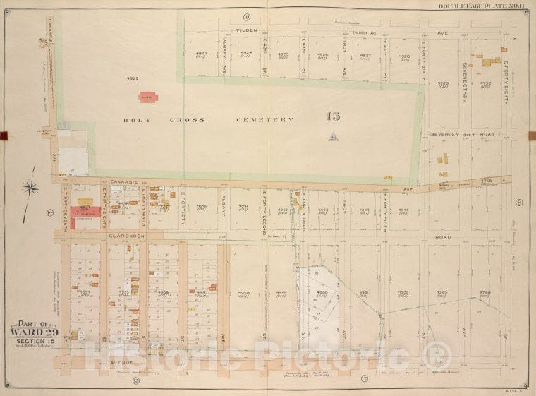 Historic Map - 1906, Brooklyn (New York, N.Y.) Vol. 5, No. 11; Part Of Ward 29, Section 15; [Bounded By Tilden Ave. (Vernon Ave.), E. 48Th St; ] - Vintage Wall Art