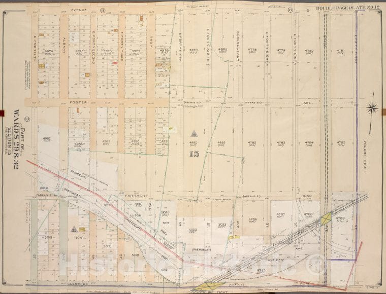 Historic Map - 1906 Brooklyn (New York, N.Y.) Vol. 5, No. 12; Part Of Wards 29 & 32, Section 15; [Ave D, E. 51St St; Including Clenwood Road (Ave G), E. 40Th St.] - Vintage Wall Art