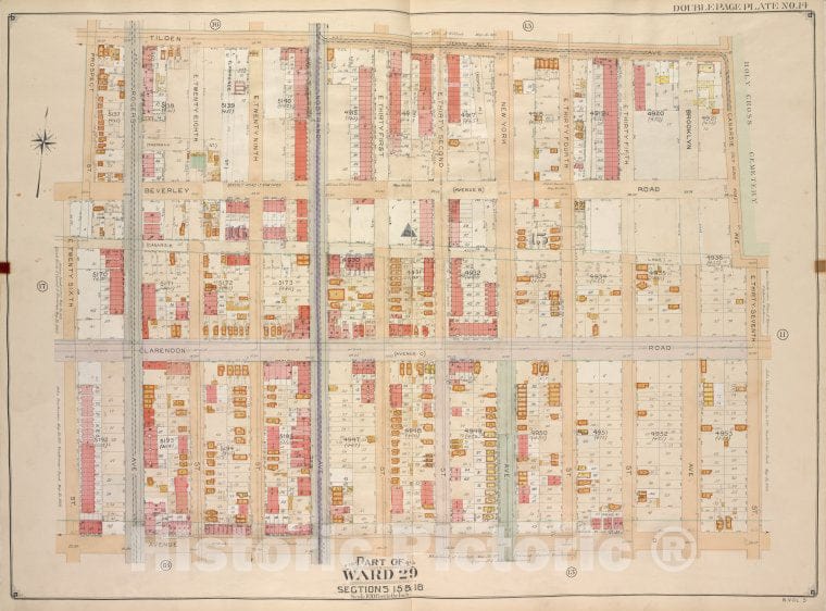 Historic Map - 1906, Brooklyn (New York, N.Y.) Vol. 5, No. 14; Part Of Ward 29, Section 15 & 16; [Tilden Ave, Canarsie Ave, E. 37Th; Ave D, E. 26Th, Prospect. - Vintage Wall Art