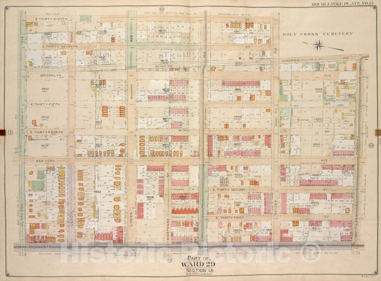 Historic Map - 1906, Brooklyn (New York, N.Y.) ; Part Of Ward 29, Section 15; E. 38Th St, Canarsie Ave, Tilden Ave. (Vernon Ave.); Nostrand Ave, Clarkson Ave. - Vintage Wall Art