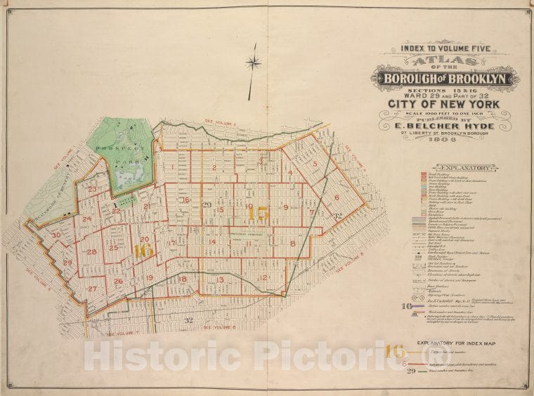 Historic Map - 1906 Brooklyn (New York, N.Y.), Sections 15 & 16. Ward 29 And 32. City Of New York. E. Belcher Hyde, 97 Liberty Brooklyn Boroug - Vintage Wall Art