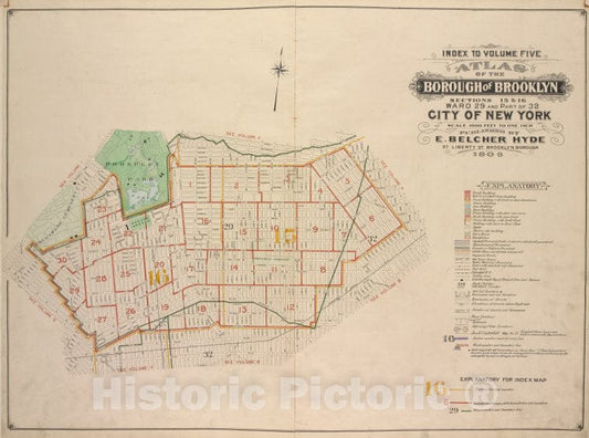Historic Map - 1906 Brooklyn (New York, N.Y.), Sections 15 & 16. Ward 29 And 32. City Of New York. E. Belcher Hyde, 97 Liberty Brooklyn Boroug - Vintage Wall Art