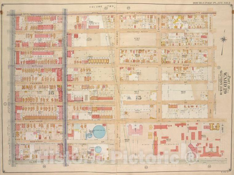 Historic Map - 1906, Brooklyn (New York, N.Y.) Part Of Wards 29, Section 15 & 16; [Lincoln Road, East New York, Kingston ; E. 39Th, Clarkson, Rogers - Vintage Wall Art