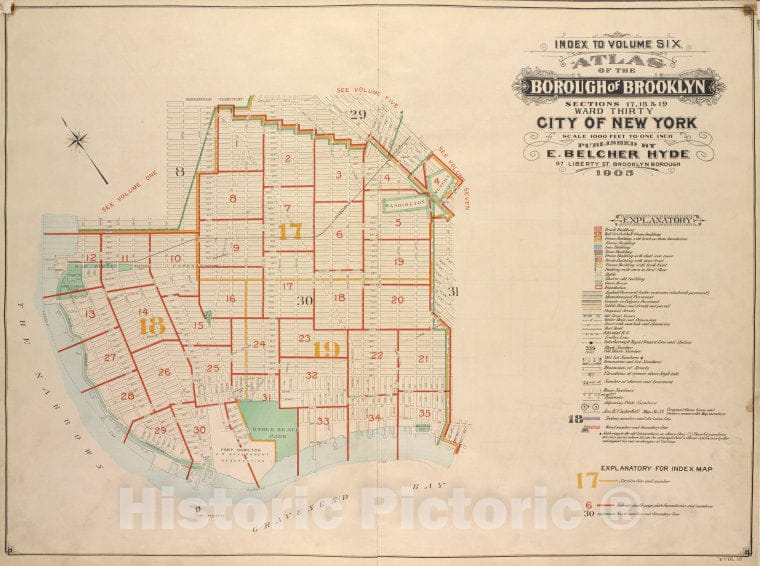 Historic Map - 1905 Brooklyn (New York, N.Y.), Index Atlas Of The Borough Of Brooklyn. Sections 17, 18 & 19. Ward 30. City Of New York - Vintage Wall Art
