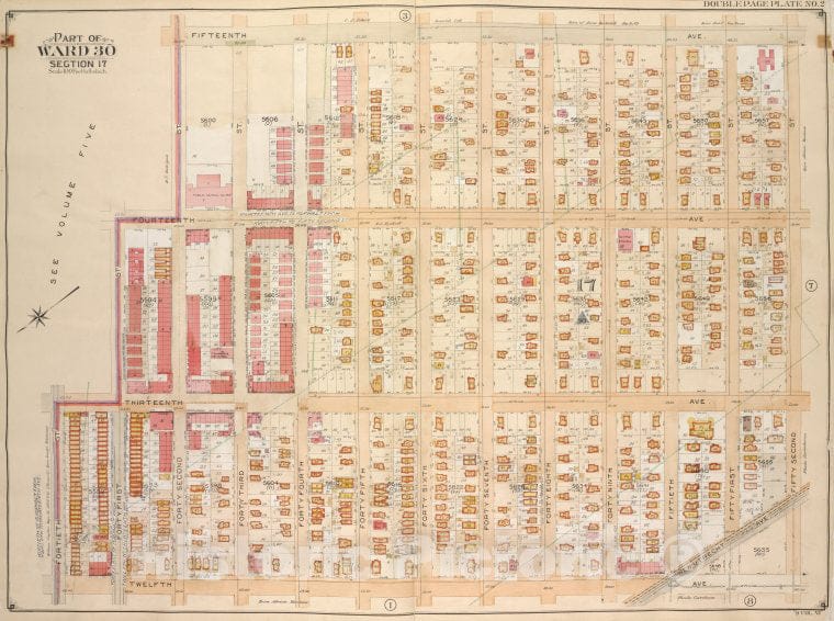 Historic Map - 1905, Brooklyn (New York, N.Y.) Ward 30, Sect 17; [15Th Ave, 42Nd St, New Utrecht Ave, 12Th Ave; 40Th St, 13Th Ave, 41St St, 42Nd St, 14Th Ave.] - Vintage Wall Art