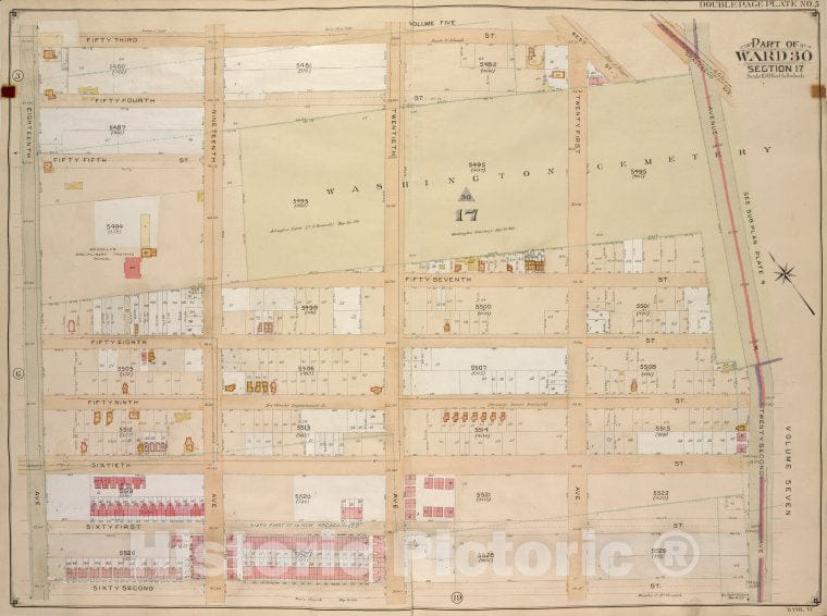 Historic Map - 1905, Brooklyn (New York, N.Y.) Vol. 6, No. 5; Part Of Ward 30, Section 17; [Bounded By 53Rd St, West St, Gravesend Ave, Ave K; ] - Vintage Wall Art