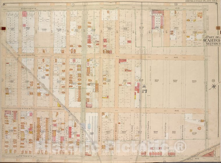 Historic Map - 1905 Brooklyn (New York, N.Y.) Vol. 6, Plate No. 6; Part Of Ward 30, Section 17; [18Th Ave, 67Th St; Including 15Th Ave, 55Th St.] - Vintage Wall Art