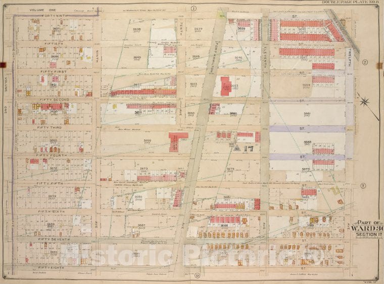 Historic Map - 1905 Brooklyn (New York, N.Y.) Vol. 6, Double Page Plate No. 8; Part Of Ward 30, Section 17; [49Th St, 12Th Ave; Including 58Th St, 8Th Ave.] - Vintage Wall Art