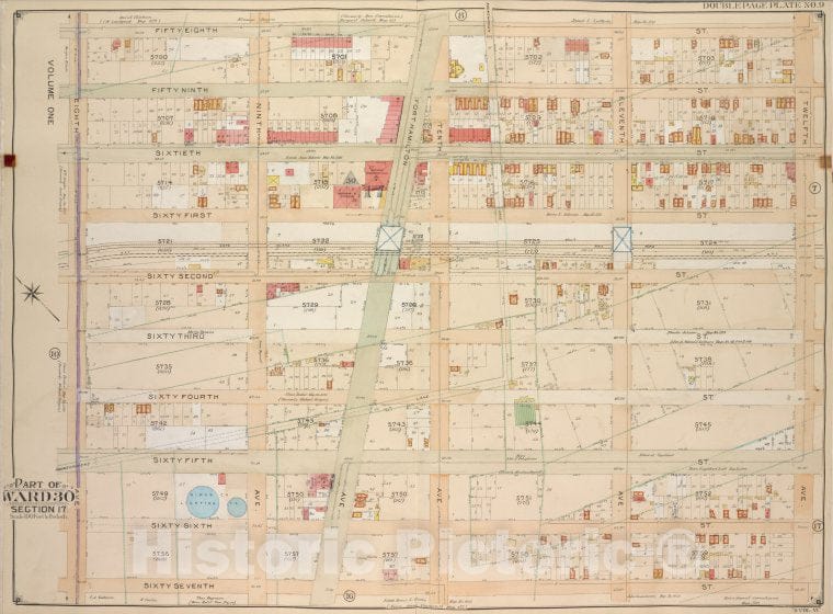 Historic Map - 1905 Brooklyn (New York, N.Y.) Vol. 6, Double Page Plate No. 9; Part Of Ward 30, Section 17; [58Th St, 12Th Ave; Including 67Th St, 8Th Ave.] - Vintage Wall Art