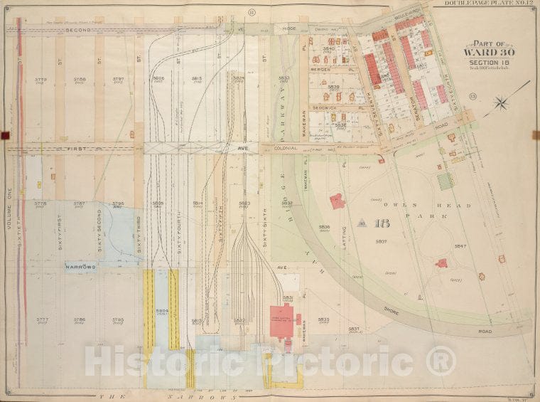 Historic Map - 1905, Brooklyn (New York, N.Y.) Vol. 6, Plate No. 12; Part Of Ward 30, Section 18; [2Nd Ave, Ridge Blvd, 68Th St; ] - Vintage Wall Art
