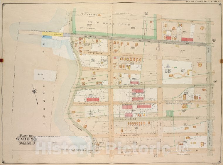 Historic Map - 1905 Brooklyn (New York, N.Y.) Vol. 6, Plate No. 13; Part Of Ward 30, Section 18; [68Th St, Ridge Blvd; Including 75Th St, Bay Ridge Parkway] - Vintage Wall Art