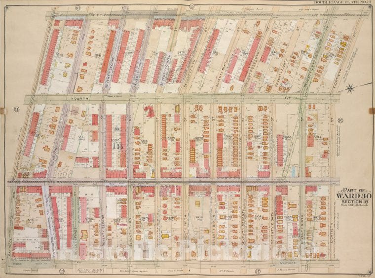 Historic Map - 1905 Brooklyn (New York, N.Y.) Vol. 6, Plate No. 14; Part Of Ward 30, Section 18; [5Th Ave, 18Th St; Including Ridge Blvd, Bay Ridge Ave.] - Vintage Wall Art