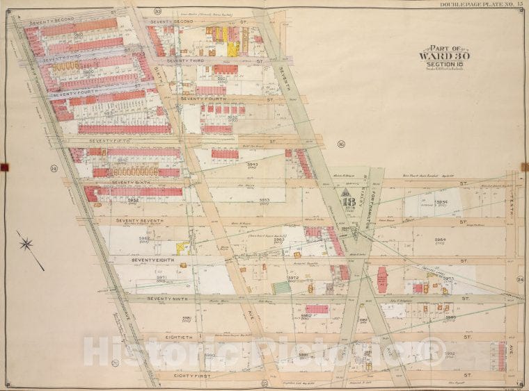 Historic Map - 1905 Brooklyn (New York, N.Y.) Vol. 6, Plate No. 15; Part Of Ward 30, Section 18; [72Nd St, 7Th Ave; Including 10Th Ave, 81St St, 5Th Ave.] - Vintage Wall Art