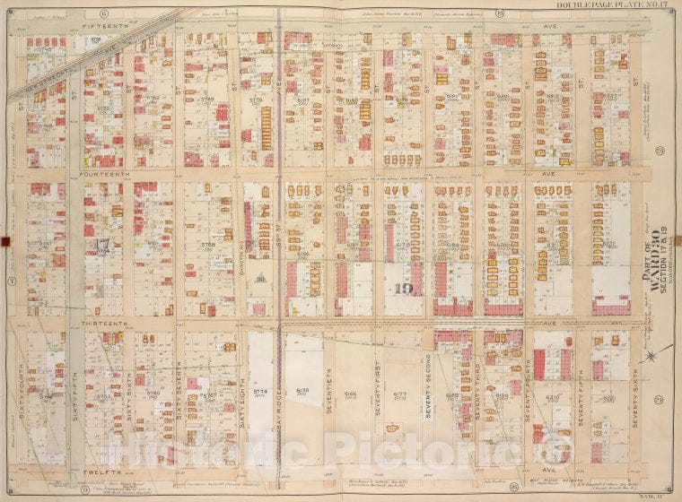 Historic Map - 1905 Brooklyn (New York, N.Y.) Vol. 6, Plate No. 17; Part Of Ward 30, Sections 17 & 19; [15Th Ave, 76Th St; Including 12Th Ave, 64Th St.] - Vintage Wall Art