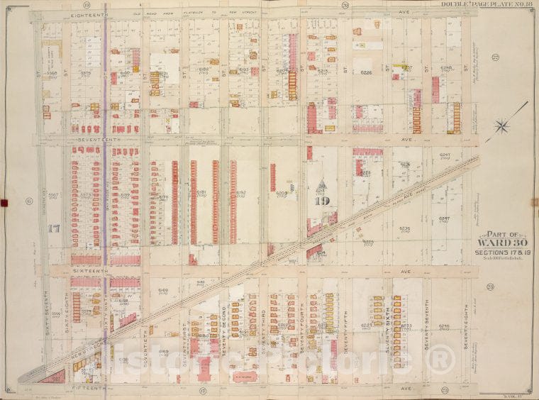 Historic Map - 1905 Brooklyn (New York, N.Y.) Vol. 6, Plate No. 18; Part Of Ward 30, Sections 17 & 19; [18Th Ave, 68Th St; Including 15Th Ave, 67Th St.] - Vintage Wall Art
