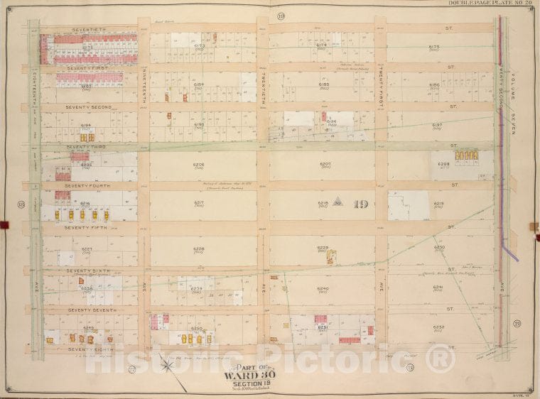 Historic Map - 1905 Brooklyn (New York, N.Y.) Vol. 6, Plate No. 20; Part Of Ward 30, Section 19; [70Th St, 22Nd Ave; Including 78Th St, 18Th Ave.] - Vintage Wall Art