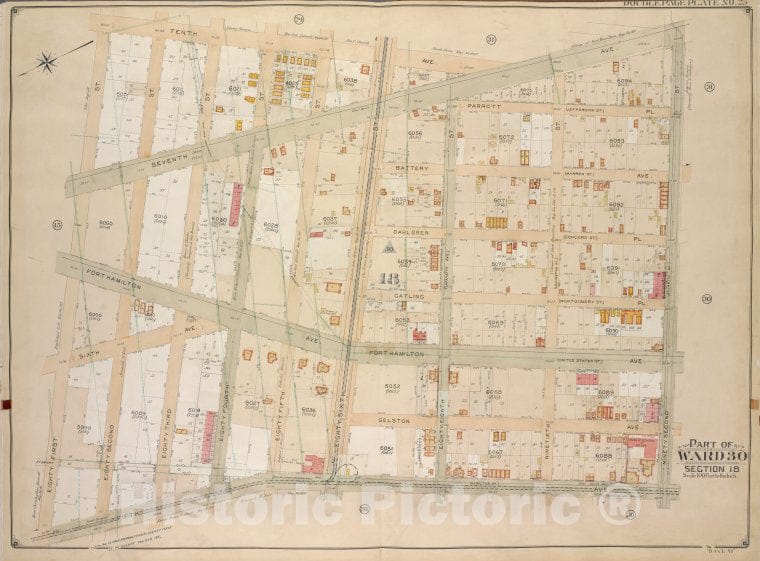 Historic Map - 1905 Brooklyn (New York, N.Y.) Vol. 6, Plate No. 25; Part Of Ward 30, Section 18; [10Th Ave, 92Nd St; Including 5Th Ave, 81St St.] - Vintage Wall Art