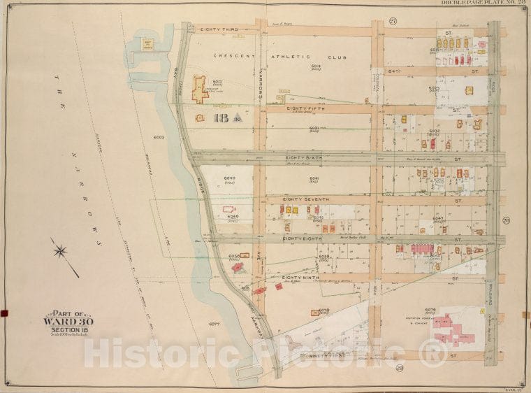 Historic Map - 1905 Brooklyn (New York, N.Y.) Vol. 6, Plate No. 28; Part Of Ward 30, Section 18; [83Rd St, Ridge Blvd, 91St St, Bay Ridge Parkway] - Vintage Wall Art