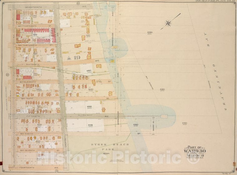 Historic Map - 1905, Brooklyn (New York, N.Y.) Part Of Ward 30, Section 19; [17Th Ave, Warehouse Ave, Sharp Ave; Bay Eighth St, Cropsey Ave, 14Th Ave, Bath Ave.] - Vintage Wall Art