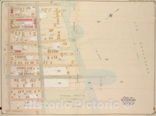 Historic Map - 1905, Brooklyn (New York, N.Y.) Part Of Ward 30, Section 19; [17Th Ave, Warehouse Ave, Sharp Ave; Bay Eighth St, Cropsey Ave, 14Th Ave, Bath Ave.] - Vintage Wall Art